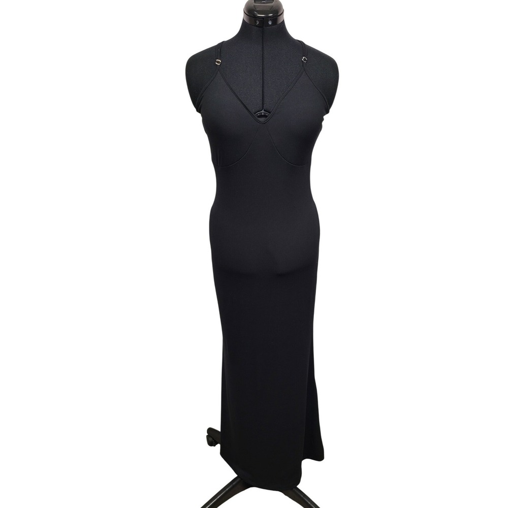 Wild‎ Fable Women's XL Black Ribbed Bodycon Maxi Dress V-Neck Adjustable Straps